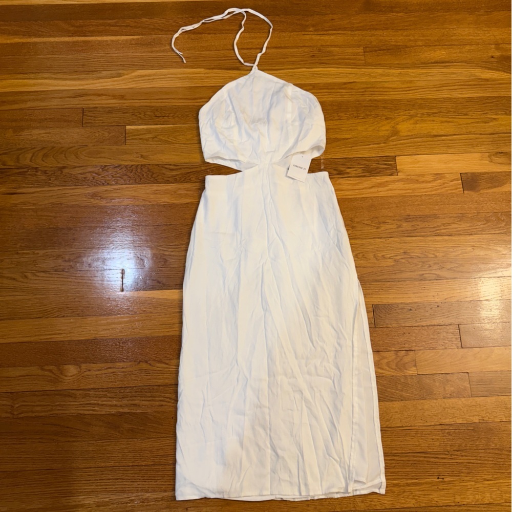 Forever 21 White Side Cutout Halter Midi/Maxi Dress - Size Small NWT